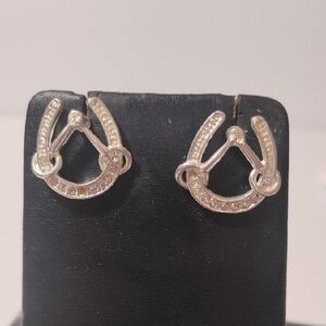 Silver Tone Horseshoe And Crystal Earrings